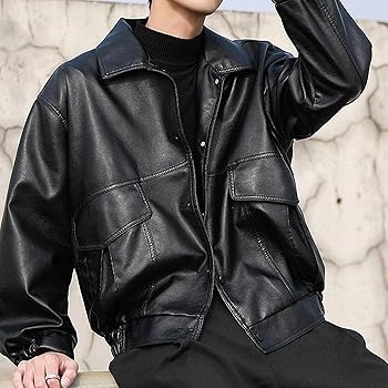 Gsywaipei Men's Windproof Leather Coat Casual Bomber Biker